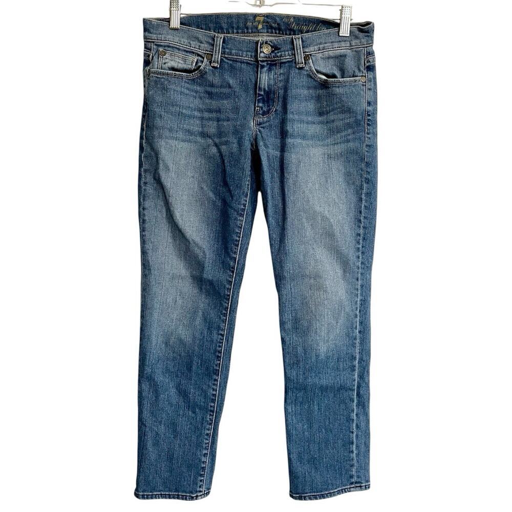 7 For All Mankind Crop Straight Leg Women Size 28 Medium Wash Stretch Denim Boho